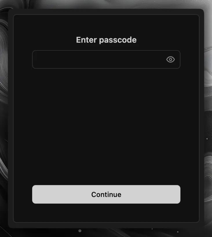 Drizzle Gateway passcode prompt with an empty field and a Continue button